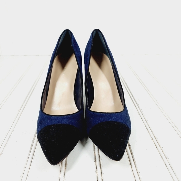 Tommy Hilfiger Violin Navy Blue Black Block Heel Pointy Toe Heels K994 - Picture 3 of 12